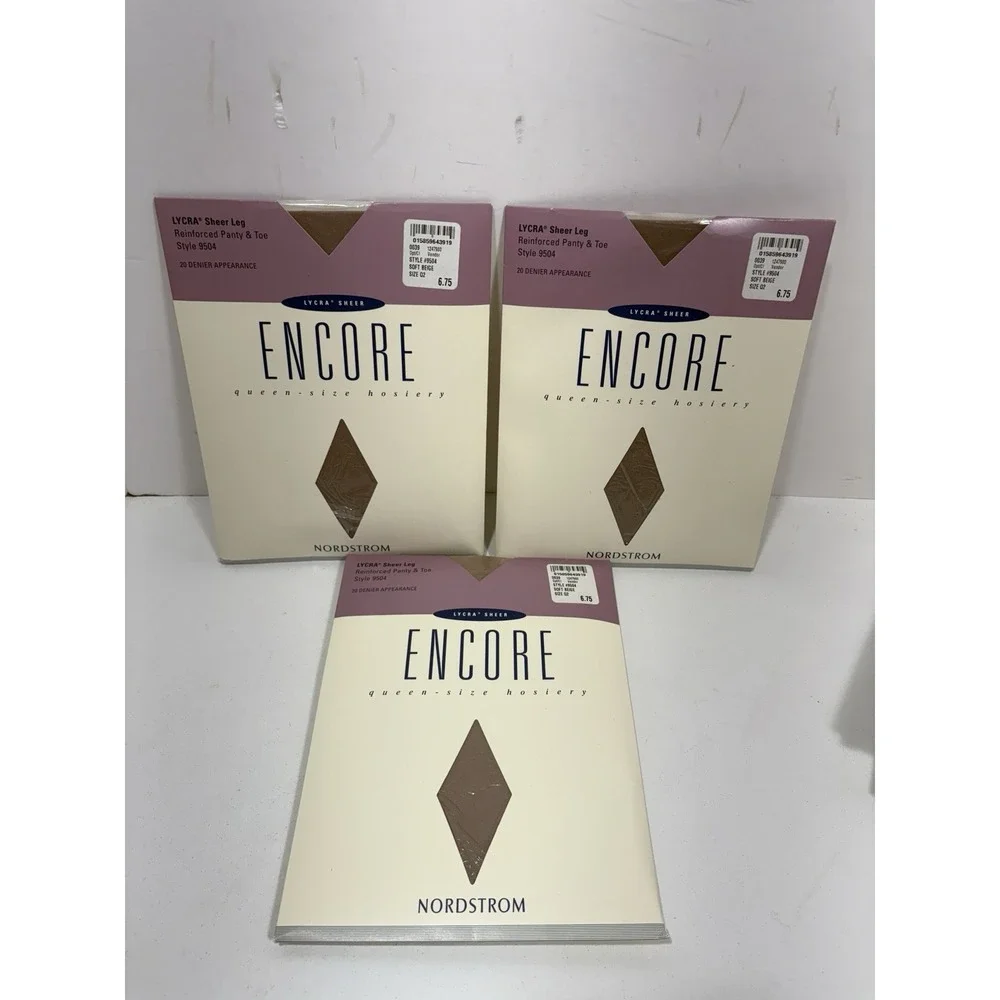 Nordstrom Encore Queen size hosiery pantyhose Lot Of 3 Sz Q2 Soft Beige 02 9504‎